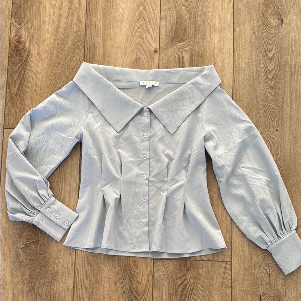 The Good Babes Penn Elegant Light Blue Off-Shoulder Blouse Small